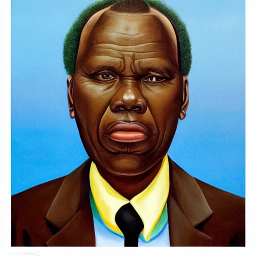 Prompt: a painting of a fatherly wide forehead, round face, XXL , loving, caring, generous, ever-present, humble, wise elder from Kenya in a suit by Kehinde Wiley . Fatherly/daddy, focused, loving, leader, relaxed,. ethereal lights, details, smooth, sharp focus, illustration, realistic, cinematic, artstation, award winning, rgb , unreal engine, octane render, cinematic light, macro, depth of field, blur, red light and clouds from the back, highly detailed epic cinematic concept art CG render made in Maya, Blender and Photoshop, octane render, excellent composition, dynamic dramatic cinematic lighting, aesthetic, very inspirational, arthouse.