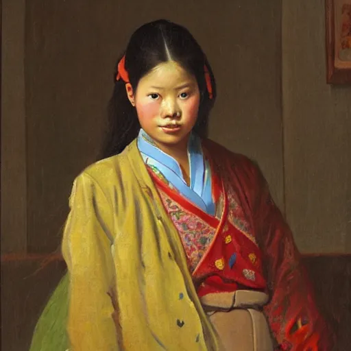 Prompt: portrait of a teen girl from asia, painting by by ralph grady james, jean christian biville