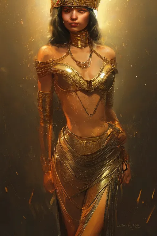 Image similar to egyptian princess, gorgeous, portrait, powerful, intricate, beautiful, masterpiece, elegant, volumetric lighting, digital painting, highly detailed, artstation, sharp focus, illustration, Hajime sorayama, ruan jia