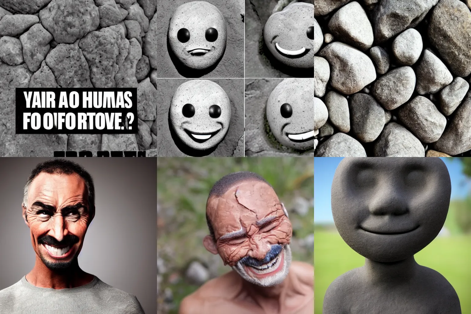 Prompt: are humans made of rocks? frown if no, smile if yes