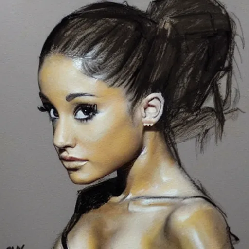 Image similar to painting of Ariana Grande by Guy Denning