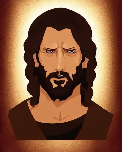 Prompt: cel - shaded portrait character art of jesus, art, key art, movie poster