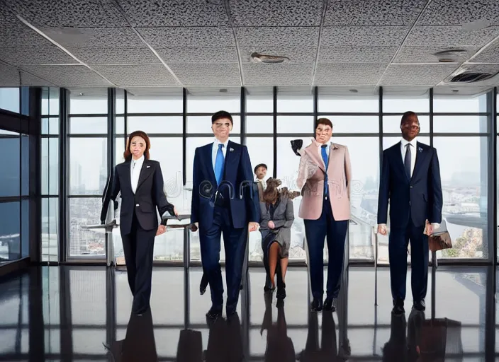 Image similar to photo of cats dressed in suits attending a board meeting. Highly detailed 8k. Intricate. Sony a7r iv 55mm. Stock photo.