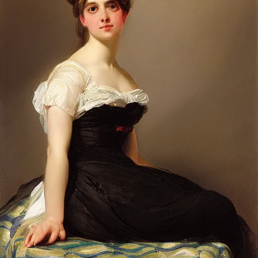 Prompt: painting of a young woman sitting down by Franz Xaver Winterhalter, 1857