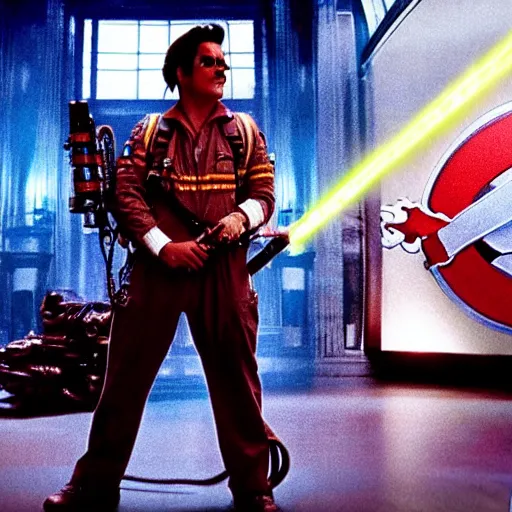 Prompt: stunning awe inspiring johnny depp as a ghostbuster in the movie ghostbusters, highly detailed face, movie still 8 k hdr atmospheric lighting