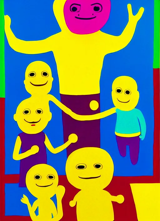 Image similar to splash painting, happy family, by os gemeos