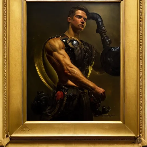 Prompt: handsome portrait of a young guy fitness posing, war hero, flexing, radiant light, caustics, by gaston bussiere, bayard wu, greg rutkowski, giger, maxim verehin