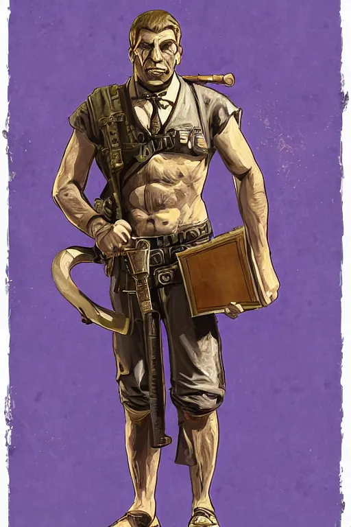 Image similar to saint homo neanderthalis, with book of science, on his right hand, and riffle, on his left hand, without duplicate content, violet polsangi pop art, gta chinatown wars art style, bioshock infinite art style, incrinate, realistic anatomy, hyperrealistic, two colors, white frame, balance content position