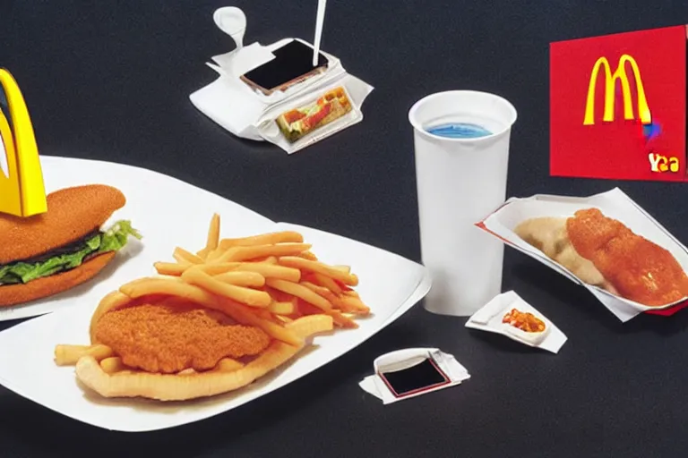 Prompt: mcdonald's cellphone meal, y 2 k cybercore, advertisement photo