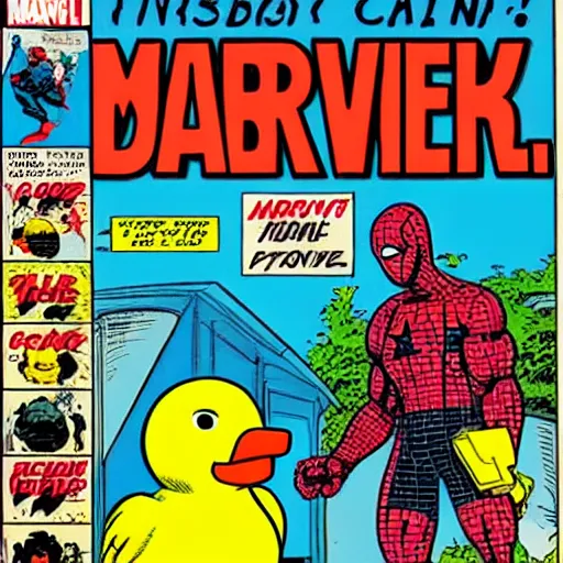 Image similar to marvel comic book cover with rubber ducky man