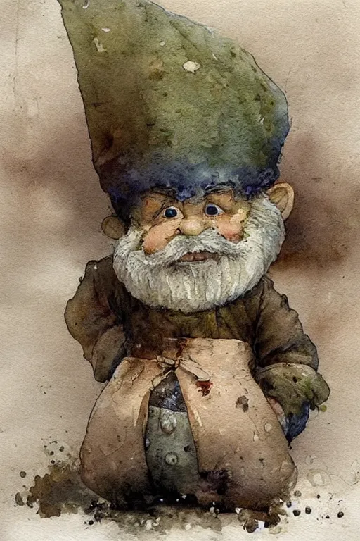 Image similar to muted color!!!!!!! watercolor of a ( ( ( gnome ) ) ) painterly, granular dripping running. very muted colors. by jean - baptiste monge!!!!!