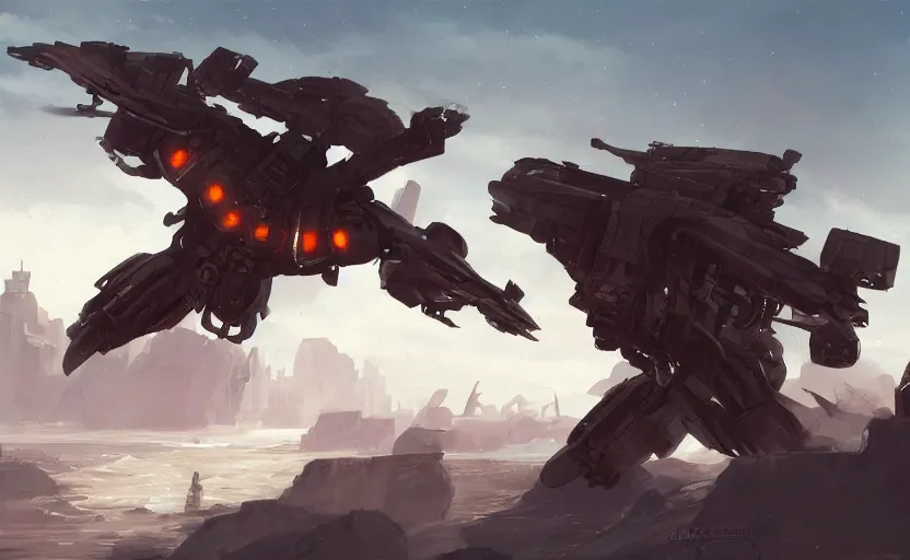 Image similar to a painting of gunhawkpoe trending on artstation in the style of greg rutkowski, hawk, mecha, transformer, warship