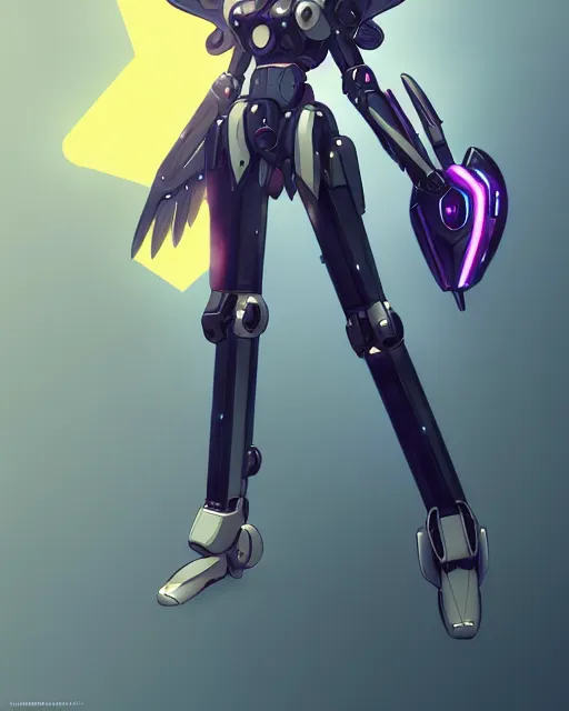 Image similar to uncropped retro feminine mecha ( with futuristic jet armor and wings ) with a heart visor helmet, symphogear, full body character portrait, hi - tech, trending on artstation, raver armor, digital painting, concept art, sharp focus, illustration, art by wlop and greg rutkowski