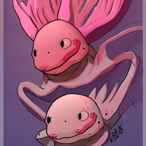 Image similar to axolotl, Trending on Artstation, Hiroaki Tsutsumi style