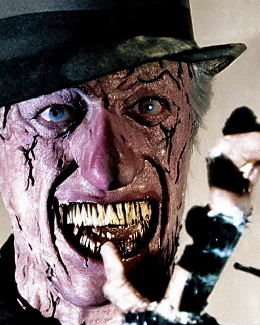 Image similar to film still close - up shot of bill clinton as freddy krueger from the movie nightmare on elms street. photographic, photography