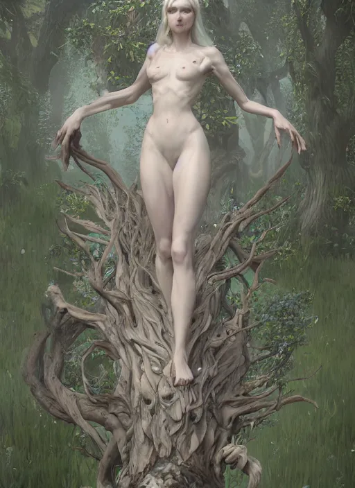 Prompt: dryad, pure white, naturel, hyper detailed, digital art, trending in artstation, cinematic lighting, studio quality, smooth render, unreal engine 5 rendered, octane rendered, art style by klimt and nixeu and ian sprigger and wlop and krenz cushart