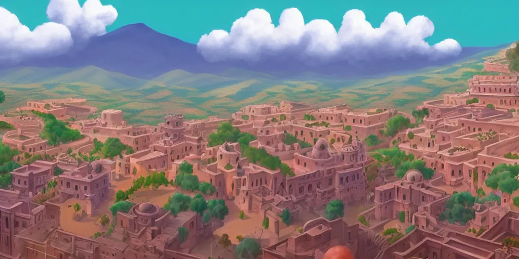 Prompt: background plate matte painting ghibli miyamoto pixar dreamworks vista guanajuato mexico.