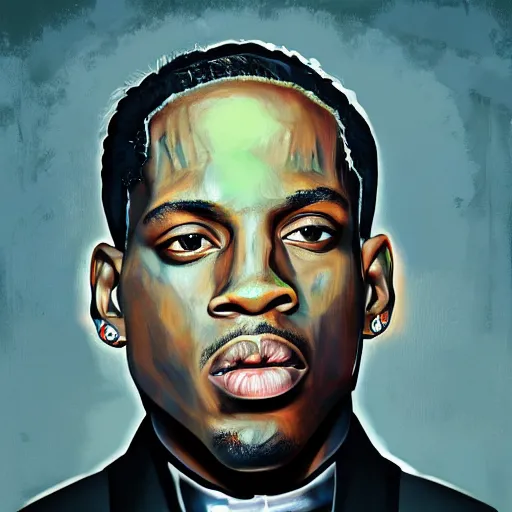 Prompt: travis scott as a agent 0 0 7, digital painting, album cover art, trending on artstation, hyperdetalied,