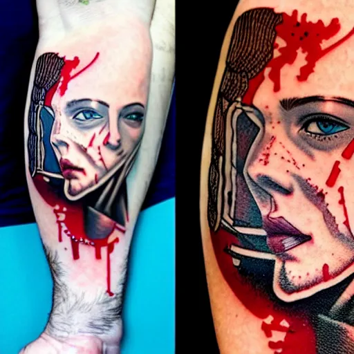 Image similar to a portrait of a man with side profile blood in ocean intricate details :: tattoo on neck :: wearing a hazmat suit by MARVEL comics and Sandra Chevrier