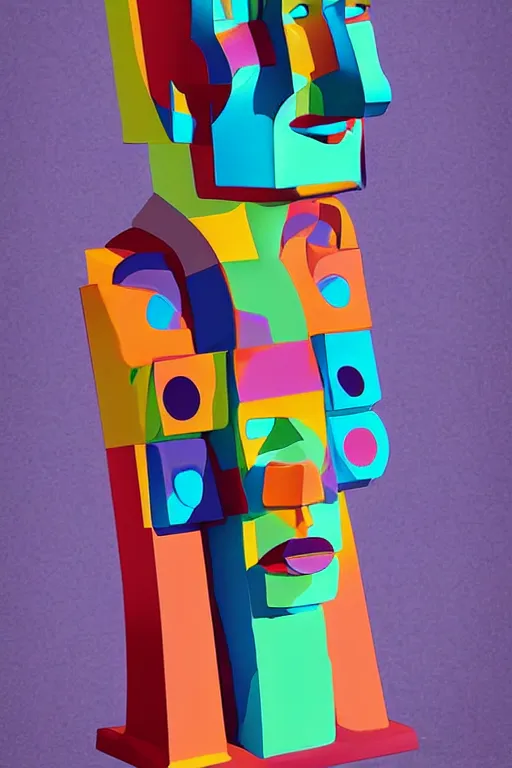 Image similar to cubist moai statue cutout digital illustration cartoon colorful beeple