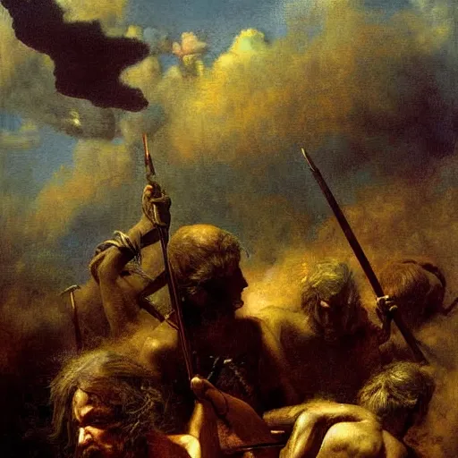 Prompt: oil painting of a battle between heaven and hell photograph by odd nerdrum