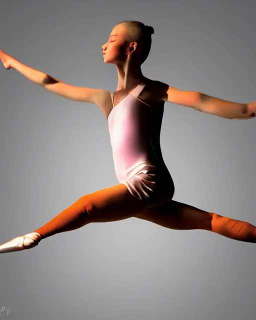 Image similar to hyper-realistic girl performing ballet, a top down perspective, anime art studio pro