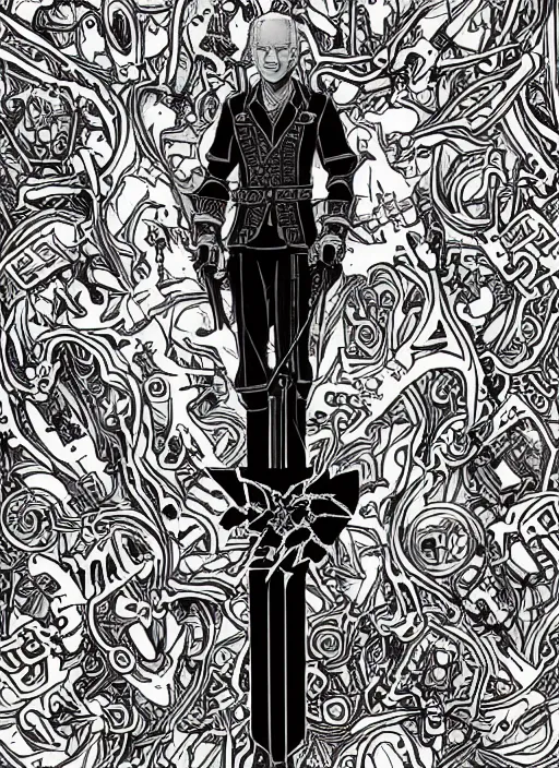 Image similar to joe biden as a kingdom hearts keyblade villain, official square enix hand painted line art, intricate design, high definition, delicate patterned, fantasy, fashionable rpg clothing