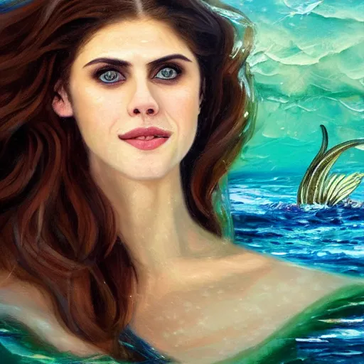 Image similar to alexandra daddario as mermaid underwater oil painting, 4 k