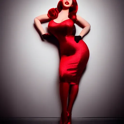 Image similar to Photograph of Jessica Rabbit if she were a real person.