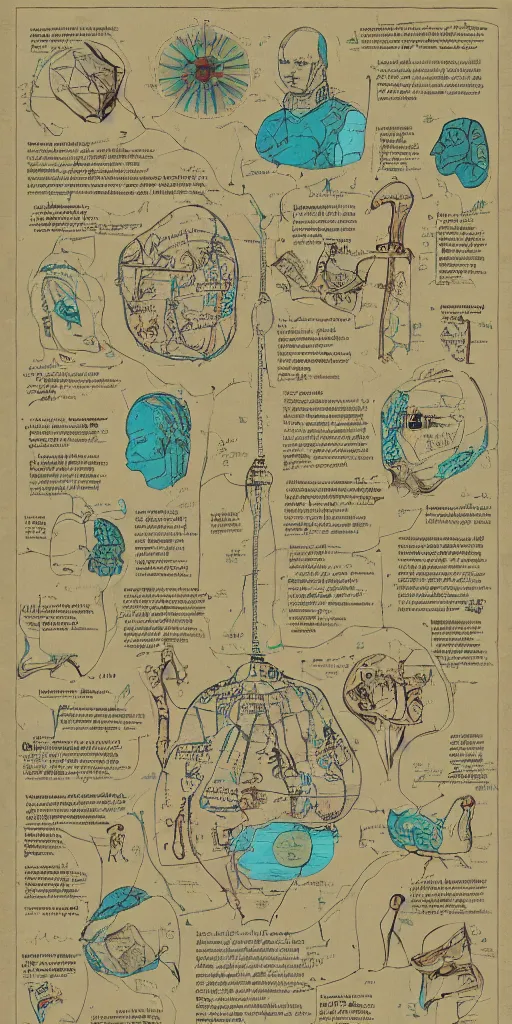 Prompt: anatomy of the borg, diagrams, map, marginalia, sketchbook, old script, inhabited initials, pastel infographic by Wes Anderson and victo ngai