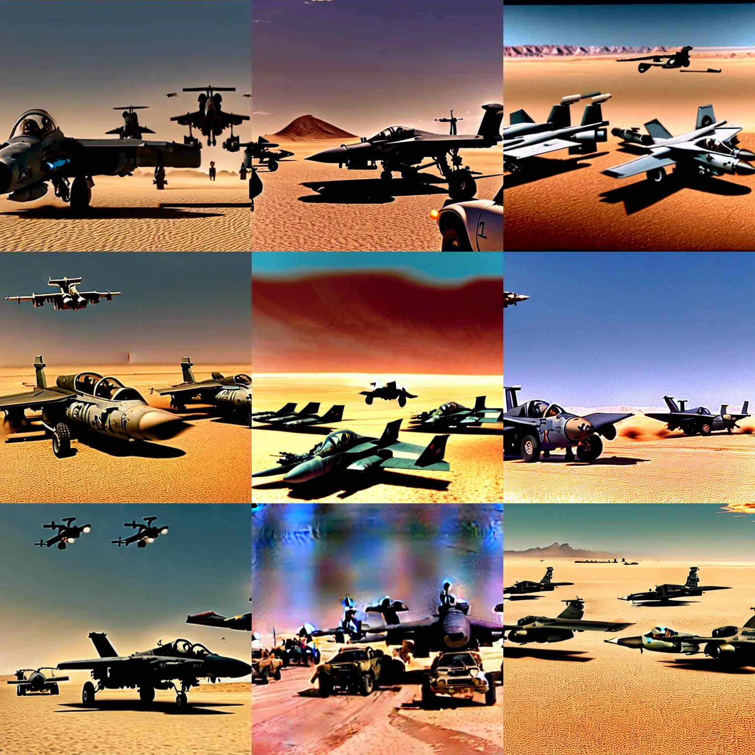Prompt: a hyperdetailed photorealistic a - 1 0 warthog ground attack aircraft staffing a small group of vehicles in the desert, cinematic framing, cinematatic lighting, cinematic shadows, in the style of top gun maverick