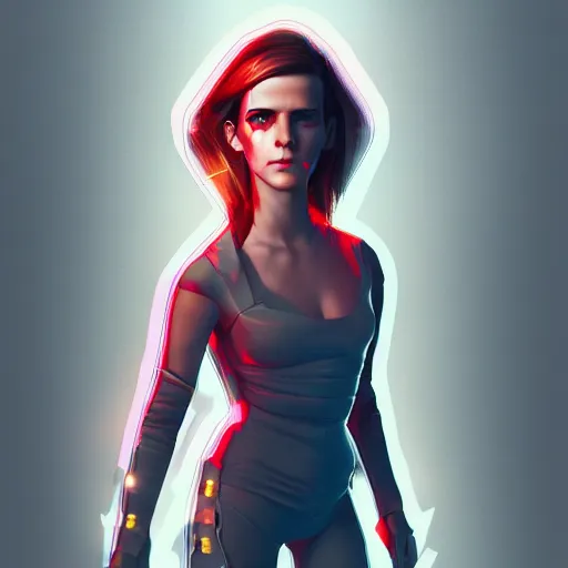 Prompt: cyberpunk emma watson as the leader of a futuristic communist nation, cybernetics, sharp lines, digital, artstation, colored in