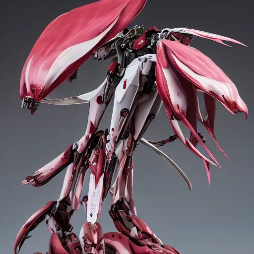 Image similar to futuristic nepenthes mecha pitcher plant body, sepals forming helmet, floral details, nepenthes, 8 k hd resolution, barbatos gundam with floral inlay, bandai box art, star wars, makoto kobayashi, frank gehry, raymond swanland