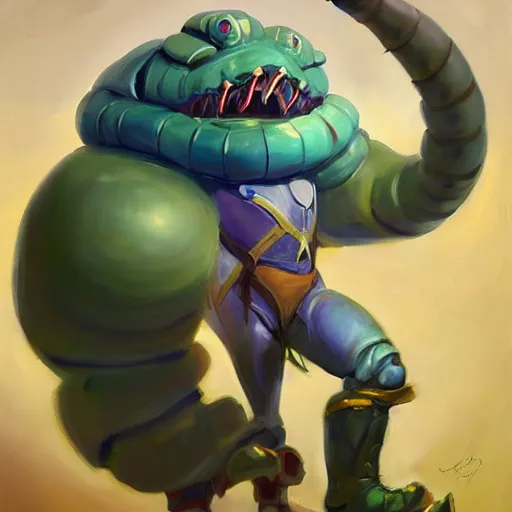 Image similar to greg manchess portrait painting of partially armored caterpillar from alice in wonderland as overwatch character, wacky, medium shot, asymmetrical, profile picture, organic painting, sunny day, matte painting, bold shapes, hard edges, street art, trending on artstation, by huang guangjian and gil elvgren and jesper ejsing