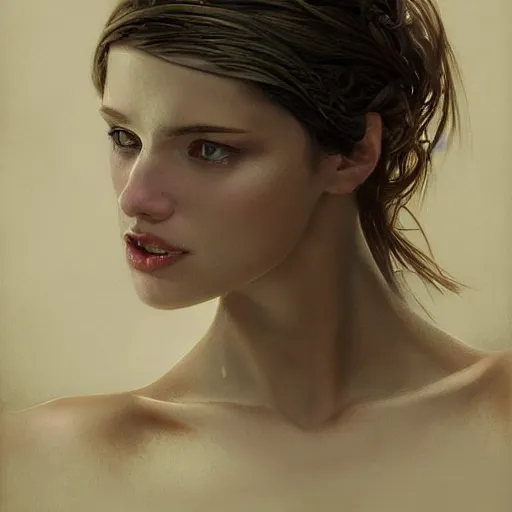 Image similar to Rachel Connor from premier model management, physically accurate, moody dynamic lighting, very very intricate, very very elegant, highly detailed, digital painting, artstation, HR GIGER, Hieronymus Bosch, Francis Bacon, concept art, smooth, very beautiful, sharp focus, illustration, art by artgerm and greg rutkowski and alphonse mucha