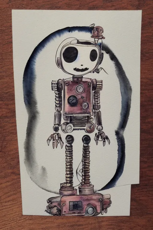 Prompt: rosie the robot steampunk style watercolor matte