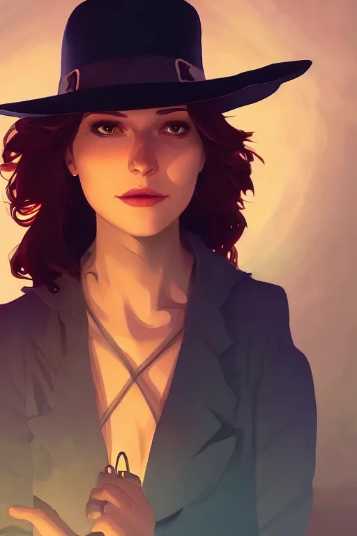 Prompt: portrait of a female indiana jones, stylized, cinematic, ambient lighting, 4 k, lois van baarle, ilya kuvshinov, rossdraws, alphonse mucha, jung gi kim, artstation