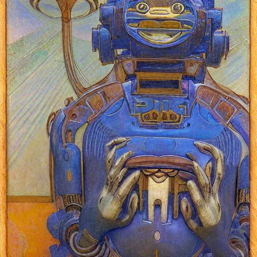 Prompt: sculpture of an ornate robot cat, by annie swynnerton and diego rivera and nicholas roerich and jean delville, symbolist, dramatic lighting, god rays, art brut, rich colors, smooth, sharp focus, extremely detailed, adolf wolfli, by janet fish and ( donato giancola and bilibin )