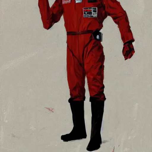 Prompt: portrait of a man by greg rutkowski, he looks like greg grunberg, tall and burly, star wars expanded universe, he is about 3 0 years old, wearing red and white starfighter pilot uniform from the galactic triunvirate.