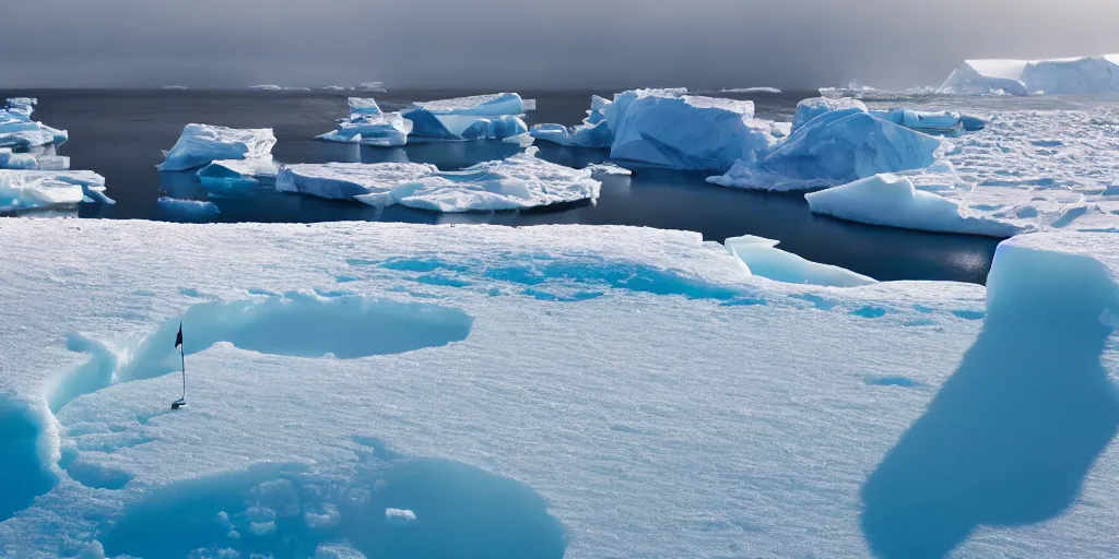 Image similar to a great photograph of the most amazing golf hole in the world, perfect light, antarctica on the most beautiful day, on top of an iceberg, ambient light, 5 0 mm, golf digest, top 1 0 0, fog