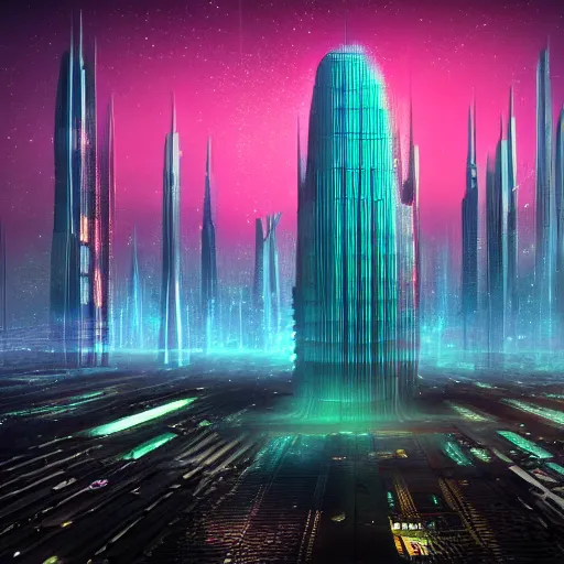 Image similar to Beautiful 3d render of the futuristic city background, in the style of Dan Mumford astrophotgraphy