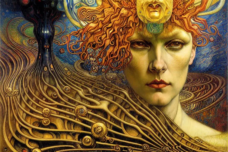 Image similar to Divine Chaos Engine by Karol Bak, Jean Delville, William Blake, Gustav Klimt, and Vincent Van Gogh, symbolist, visionary