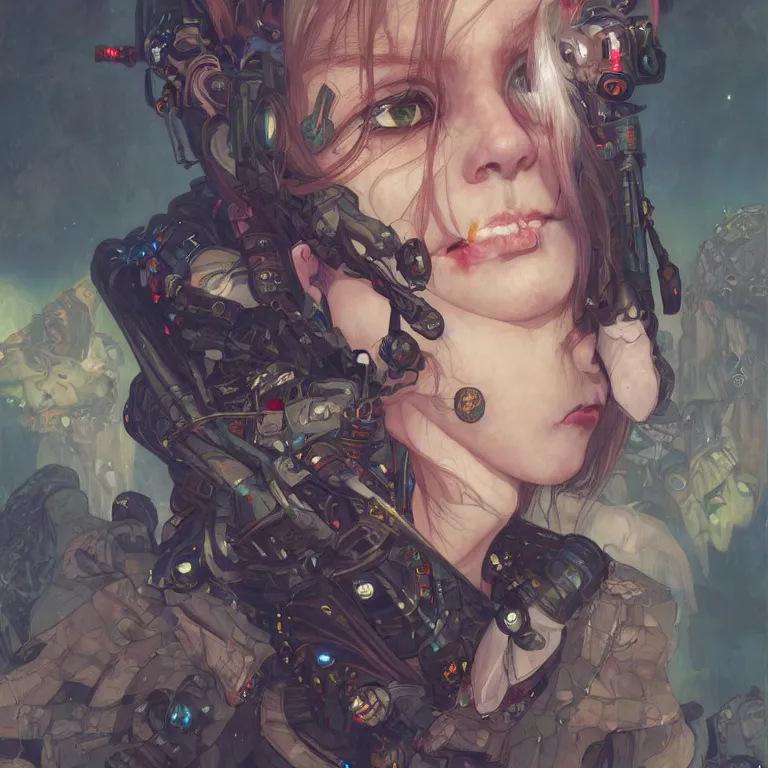 Image similar to portrait of beautiful young goblin, cyberpunk, Warhammer, highly detailed, artstation, illustration, art by Gustav Klimt and Range Murata and Ilya Kuvshinov and Sakimichan