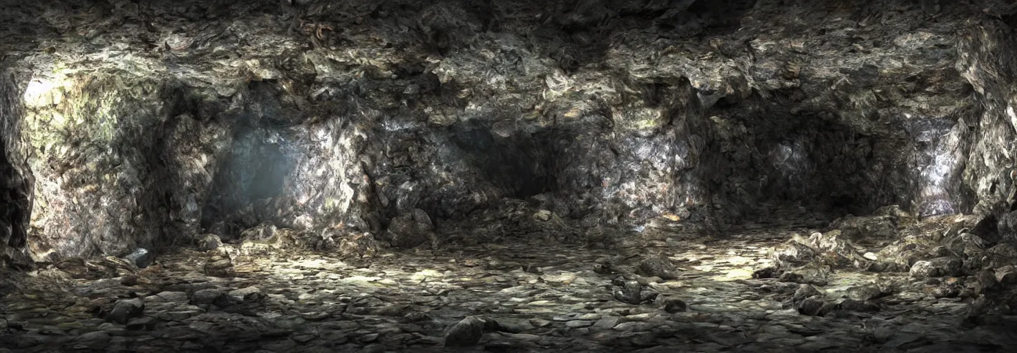 Image similar to Deep dark cave with magical crystals, hyperrealism, no blur, 4k resolution, ultra detailed-i