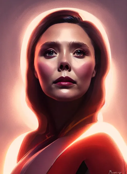 Image similar to portrait of modern darna, elizabeth olsen, intricate, elegant, glowing lights, highly detailed, digital painting, artstation, glamor pose, concept art, smooth, sharp focus, illustration, art by wlop, mars ravelo and greg rutkowski