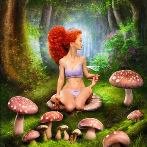 Prompt: A fairy eating mushrooms in a magical forest hyperrealism