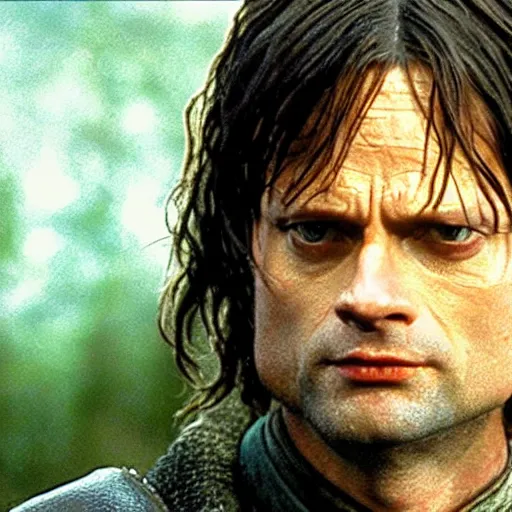 Image similar to dwight schrute playing aragorn in lord of the rings