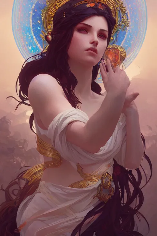 Image similar to goddess of photography, highly detailed, digital painting, artstation, concept art, smooth, sharp focus, illustration, Unreal Engine 5, 8K, art by Ross Tran and greg rutkowski and alphonse Mucha