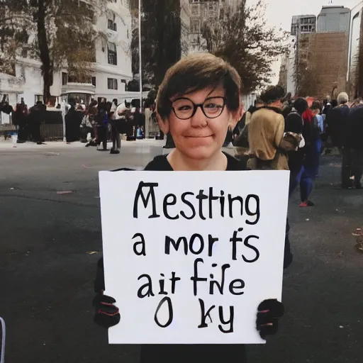 Image similar to a person holding a sign that says