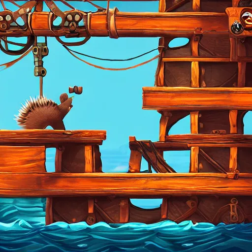 Image similar to hedgehog on a ship in seqa of thieves, game, epic